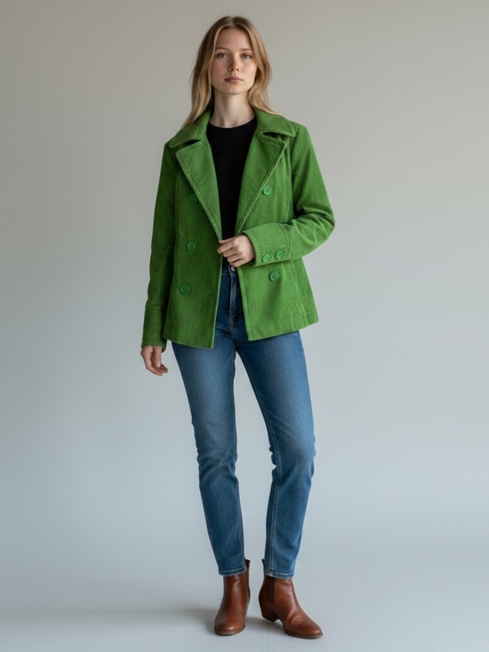 GAP Green Double-Breasted Corduroy Pea Coat